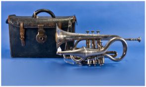 Unusual French Cornet, Antoine Courtois FRENCH SILVER PLATED CORNET  The horn engraved ``Medaille