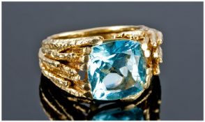 Heavy 18ct Gold Dress Ring, Set With A Large Blue Topaz, Stamped 18ct, Ring Size M.