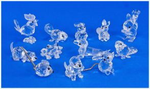 Swarovski Crystal. A Collection Of Assorted 12 Miniature And Small Animal Figures. Comprises;