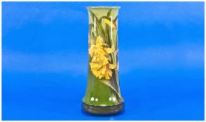 Doulton Lambeth Signed Faience Vase. c.1905. Decorated with images of yellow daffodils on green