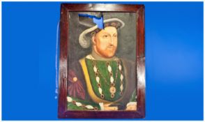 Interesting Oil On Canvas Of Henry VIII Head And Shoulders, wearing his refinements and jewels.