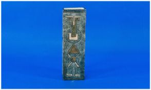 Troika Chimley Shaped Vase ``Aztec`` Design. Monogrammed to base P.B. Troika England. c.1960`s.
