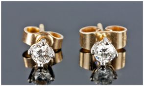 Pair Of 18ct Gold Stud Earrings Each Set With A Round Modern Brilliant Cut Diamond, Fully