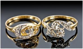 Antique 18ct Gold Diamond Set Rings, 2 In Total. Each ring unmarked but tests as high carat gold.
