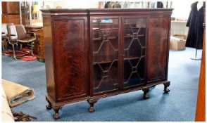 Edwardian Mahogany Breakfront Display Unit, Two Central Glazed Doors With Shelving Between Two
