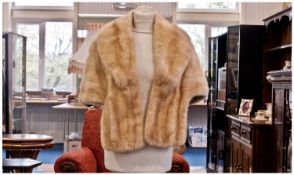 Light Golden Blonde Mink Cape Style Stole, the back fitted to the shoulders and reaching elbow