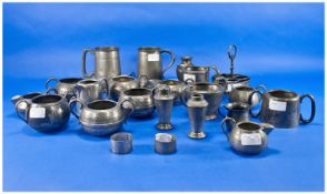 Banana Box Full Of 23 Old Pewter Pieces. Includes two glass bottomed tankard, seven jugs and a