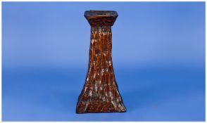 Arts And Crafts Wooden Candlestick Of Stylised Tree Form, With Carved Date To Base For 1714