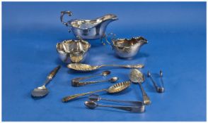 Collection of 9 plated items, comprising footed gravy boat, small milk, jug and sugar bowl, 2 berry