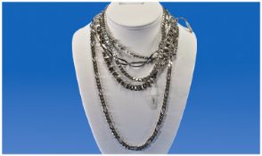 A Good Selection of Silver Chains - Six in total. Vintage and modern. Various designs and lengths.