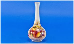 Royal Worcester Specimen Bud Vase ``Fruits``, peaches and grapes. Signed Roberts, date 1905. Height