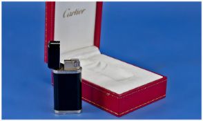 Carter Vintage Black Enamel and Steel Petrol Lighter. 2.5 inches high. Fully working and boxed.