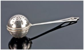 19th Century Unusual Silver Tea Strainer With Gilt Interior. Marked sterling, art nouveau handle.