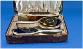 Silver And Tortoiseshell Backed Brush, Mirror And Comb Set, Hallmarked For Birmingham c 1902,