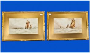 A Good Pair of Watercolour Drawings of Fishing Smacks in Stormy Seas. Signed W Stewart in gilt