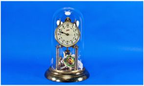 A German 300 Day Clock by Schatz, enamel dial under glass dome. Original Schatz Quality Clock