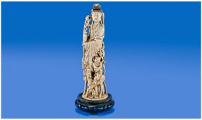 A Fine Carved Chinese 19th Century Ivory Figure Of The Goddess Kwan Yin. Circa 1870`s. Figure