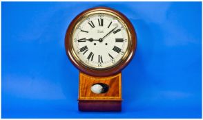 Edwardian Mahogany Wall Clock, inlaid with satinwood cross-banding with ebony and boxwood