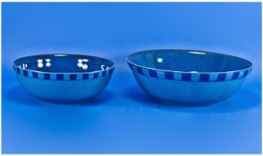 Two Powder Blue Denby Fruit Bowls. 9x12 inches diameter.