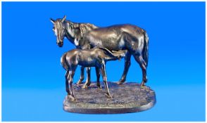 Russian Fine 1960`s Imposing Metal Figure of a Mare and its Foal in the style of the French