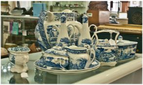 Collection of Spode `Italian` Blue and White Ware, comprising 2 plates, jug, salt and pepper pots,
