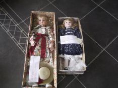 Two Hannah Collectable Porcelain Dolls, modern, `Rebecca`, and `Caroline` with stand, both boxed,