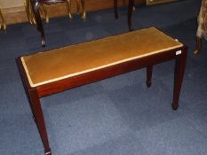 Edwardian Mahogany Duet Piano Stool, with padded seat, raised on square legs, 21 inches high.