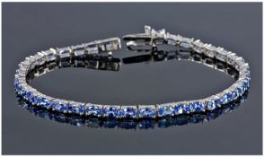 Tanzanite Tennis Bracelet, continuous row of 8 carats of oval tanzanites, only discovered in the