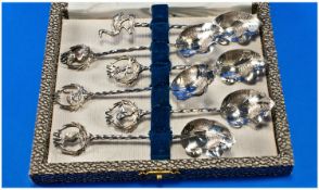 Fine Silver Set Of Six Spoons. The bowls in the form of leaves, the stems in a rope twist style,