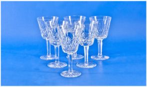 Waterford Fine Cut Crystal Set of Six White Wine Glasses ``Lismore`` Design. Mint condition all