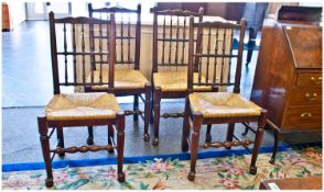 Set of Four Oak Spindle Back Chairs, fitted with rush seats, traditionally made, each chair
