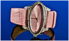 Kookai Ladies Fashion Watch, pink strap. oval face.