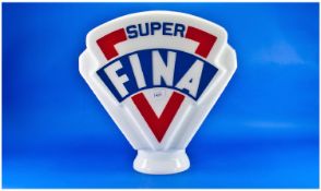Super Fina Petrol Pump Globe, Opaque White Glass, Blue Lettering And Red Border, Height 19 Inches,