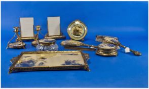 Art Deco 12 Piece Ladies Dressing Table Set, 1930`s, framed in gilt metal mounts, filigree worked