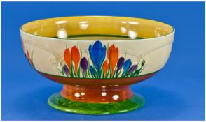Clarice Cliff Hand Painted Large Footed Bowl `Autumn Crocus` Pattern. Circa 1929. Bizarre Range. 4.