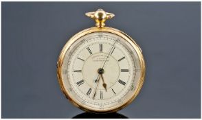 18ct Gold Good Quality Chronograph Pocket Watch with stopwatch facility, centre seconds, key wind.