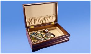 Hinged Jewellery Box Containing A Small Amount Of Costume Jewellery