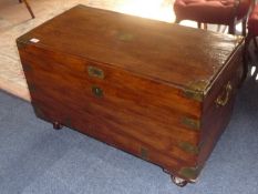 Early 20th Century Mahogany Military Chest, brass bound, the lid with inset handle and opening to