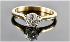 18ct Gold Set Single Stone DIamond Ring. The diamond of good colour, Weight 80pts. Shank stamped