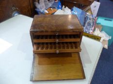 Walnut Effect Humidor, With Hinged Drop Front Revealing Five Trays To House 50 Cigars. Early To Mid