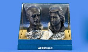 Wedgwood Royal Silver Wedding 1947-1972 Black Basalt Pair Of Busts, Queen Elizabeth II & Duke Of