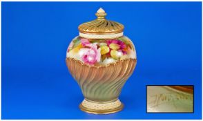 Royal Worcester Fine Hand Painted Persian Style Pot Pourri Lidded Vase, complete with inner