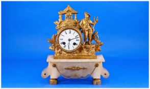 Japy Freres Nineteenth Century Alabaster and Gilt Metal Figural Mantle Clock c 1880 with 8 bell