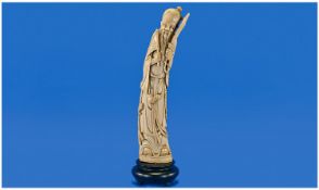 Chinese Early 20th Century Fine Carved & Signed Ivory Figure Of A Wise Man/Sage wearing a layered