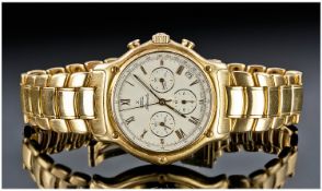 Gents 18ct Gold Ebel Automatic Chronograph Wristwatch, Off White Dial With Gilt Roman Numerals,