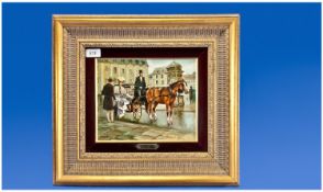 20th Century Oil Painting On Board Of A Street Scene In Paris, with a Hanson cab and elegant