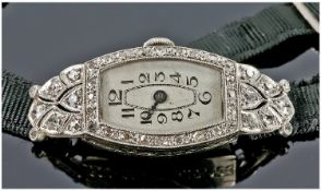 Ladies 18ct Gold And Diamond Cocktail Watch With Silk Strap. Early 20thC A/F Balance Broken