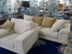 Contemporary Two Piece Suite, upholstered in beige, comprising three seater settee and a single