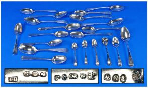 A Good Collection Of Georgian Silver Tea Spoons, 21 In Total. Various makers and hallmarks. See