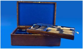 Edwardian Oak Cutlery Box, partly fitted with plated table ware items.